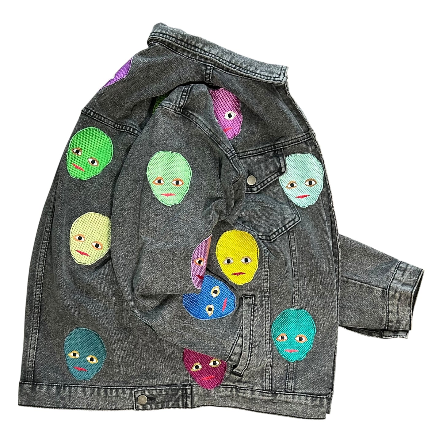 Plastered Faces Black Denim Jacket 1/1 - Size XL