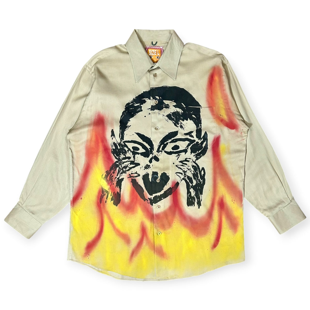 Skin Shedder 1/1 Button Down Beige Flames (Size L)