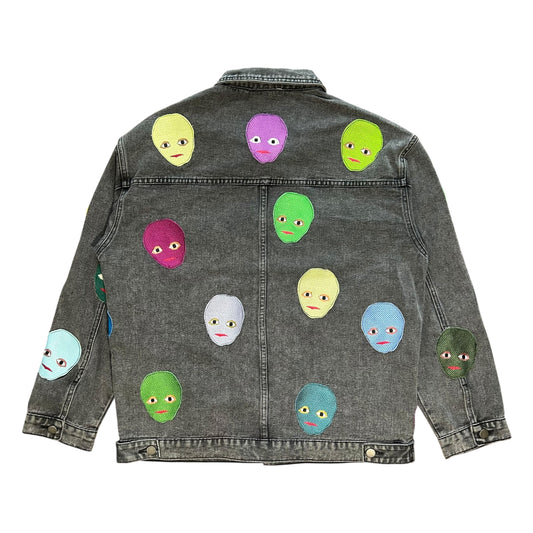 Plastered Faces Black Denim Jacket 1/1 - Size XL