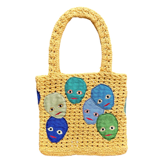 Plastered Faces Knitted Yellow Bag 1/1