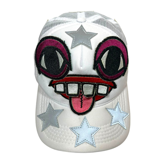 Monster Face Rockstar Trucker Hat White