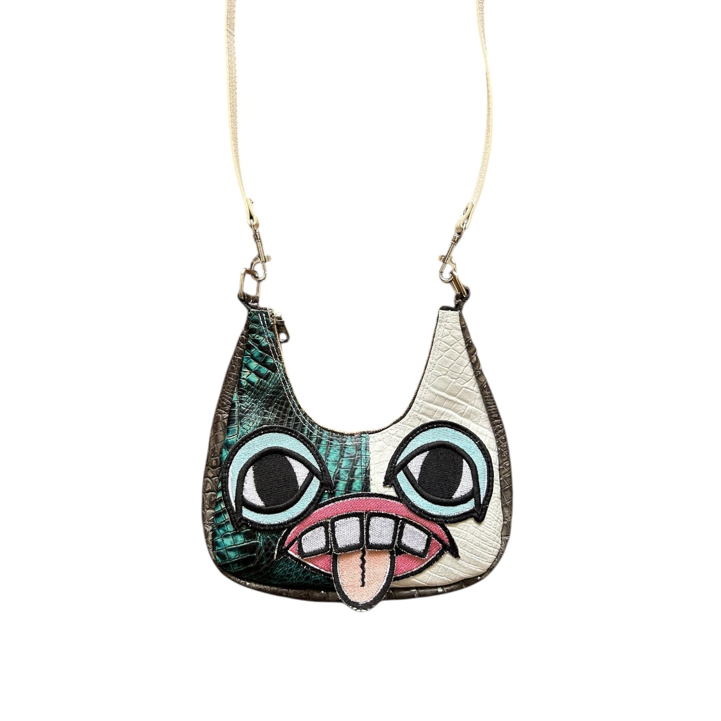 Turquoise/ White Crocodile Crossbody Monster Purse 1/1