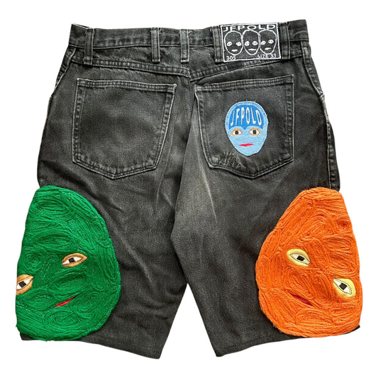 Plastered Faces Denim Shorts Black 1/1- Size 33