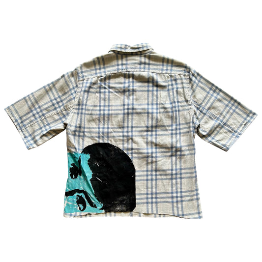 Womanly Beauty 1/1 Blue Plaid Shortsleeved Flannel(Size S)