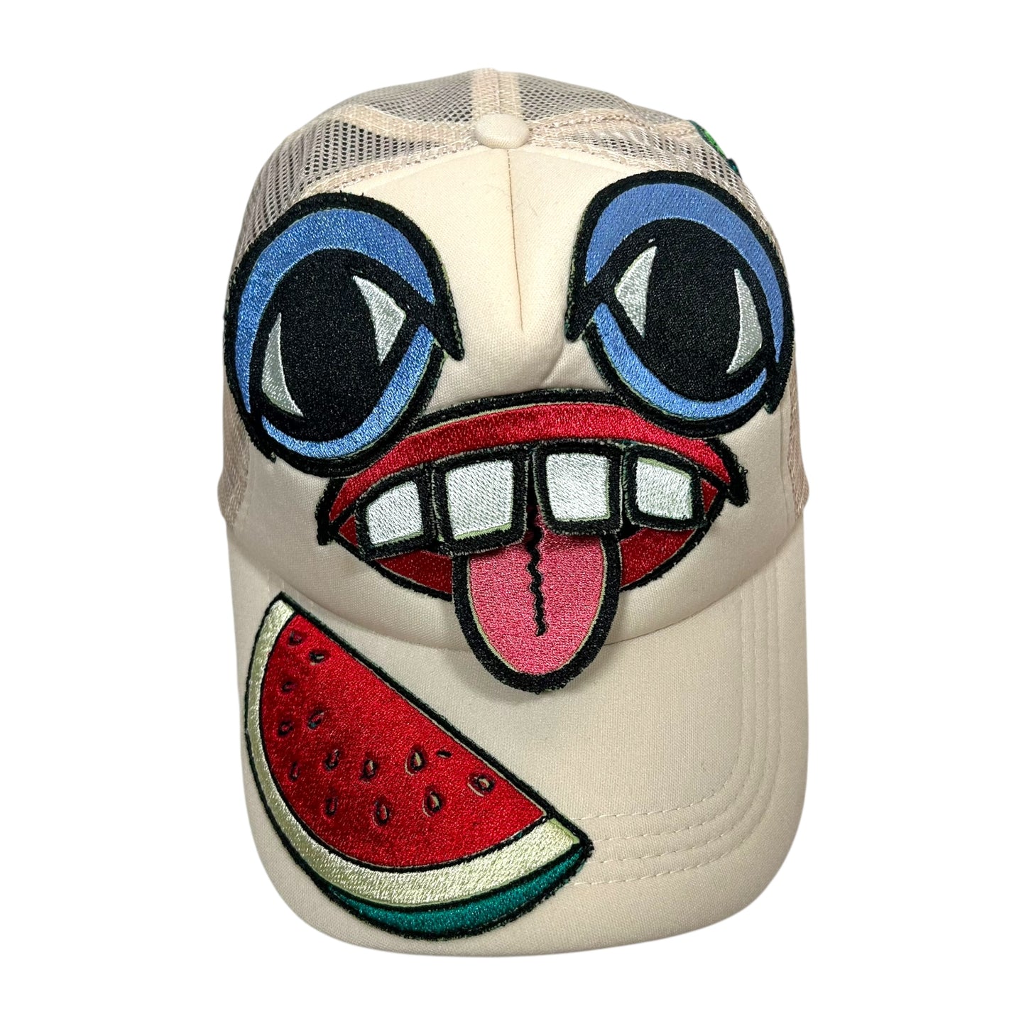 Beige Fruit Monster Face Trucker Hat
