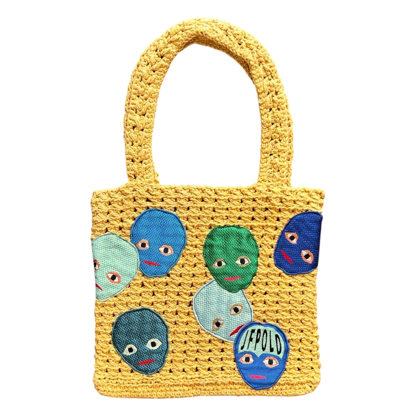 Plastered Faces Knitted Yellow Bag 1/1