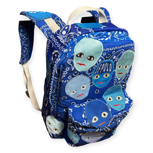 Plastered Faces Backpack Blue Paisley 1/1