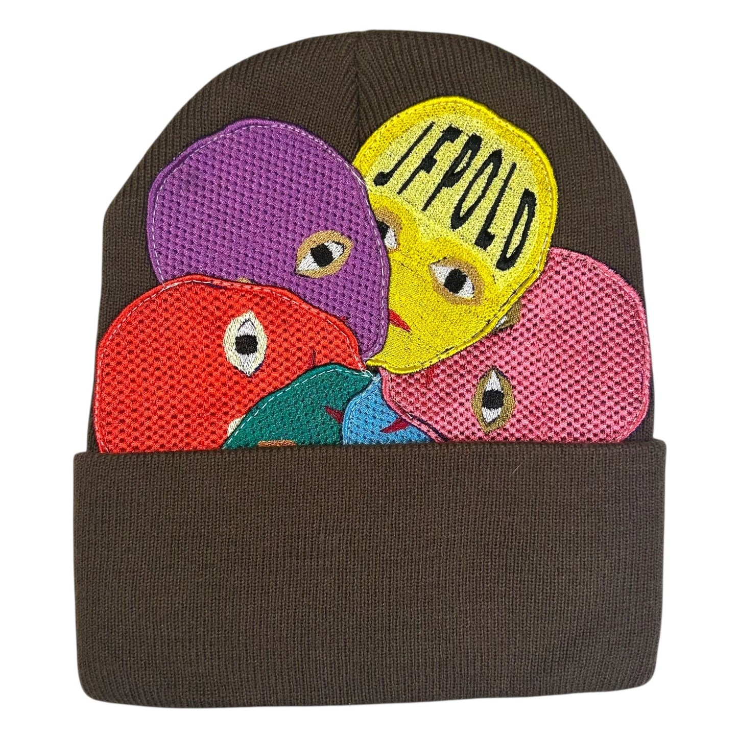Plastered Faces Brown Beanie (Orange Face) 1/1
