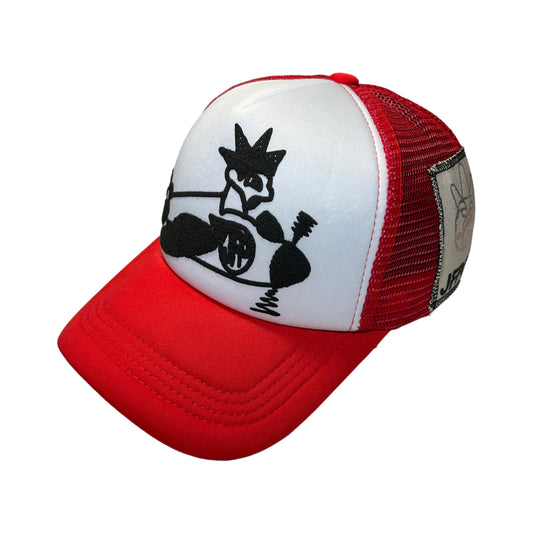 1/1 Cartoon Plane Puffer Red Trucker Hat