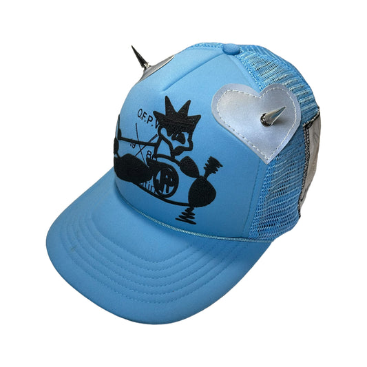 1/1 Cartoon Plane Reflective Heart Spike Horns Blue Trucker Hat