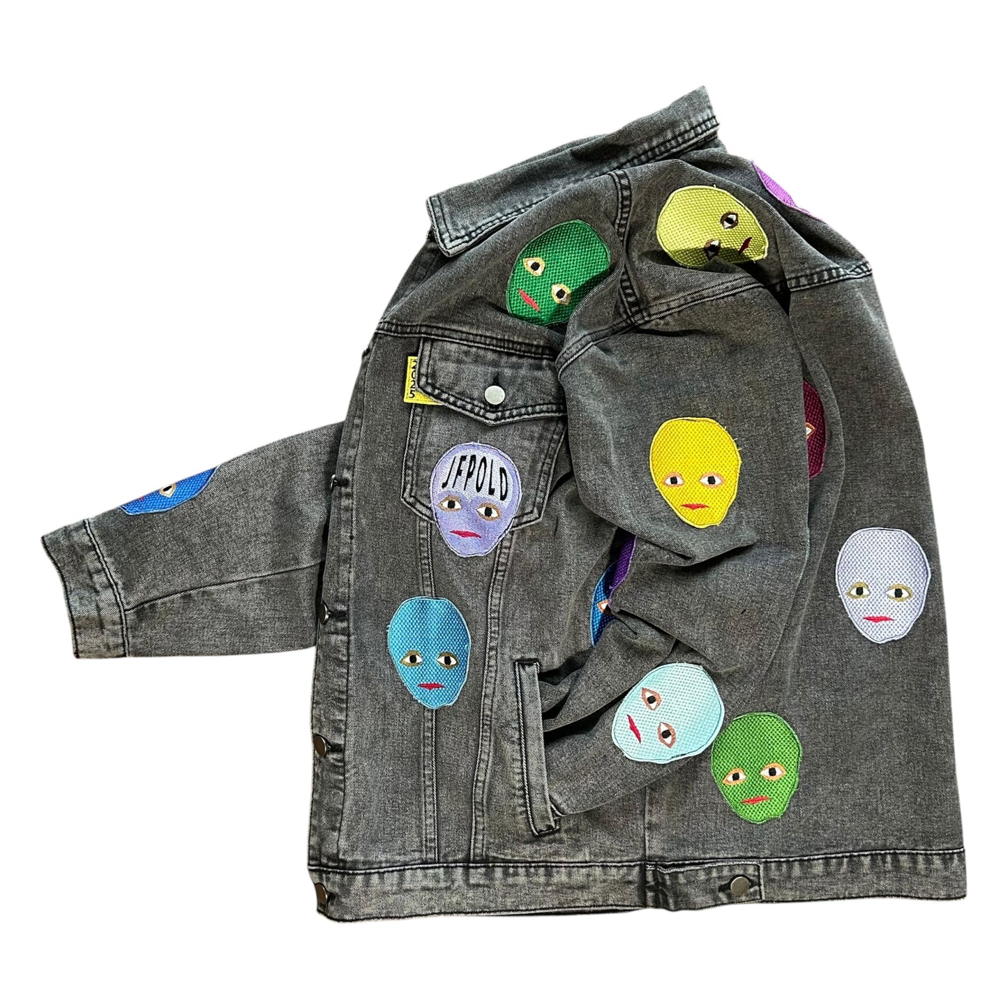 Plastered Faces Black Denim Jacket 1/1 - Size XL
