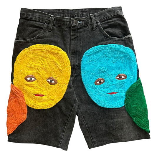 Plastered Faces Denim Shorts Black 1/1- Size 33