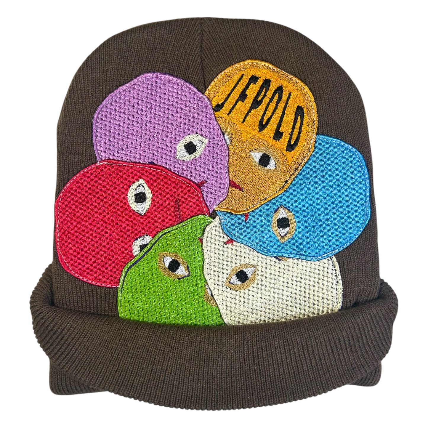 Plastered Faces Brown Beanie (Yellow Face) 1/1