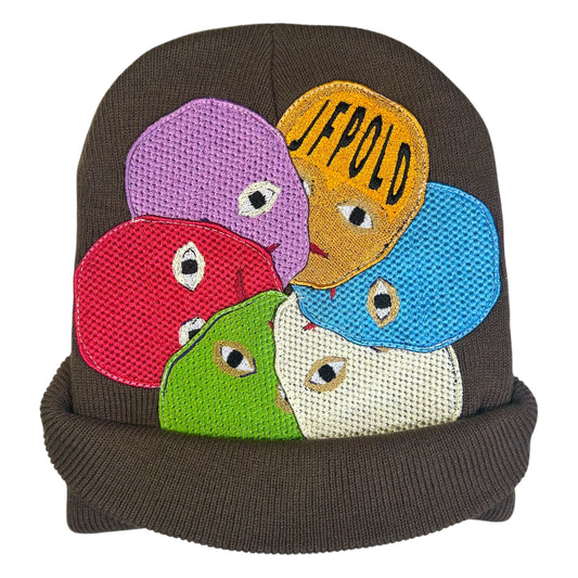 Plastered Faces Brown Beanie (Yellow Face) 1/1