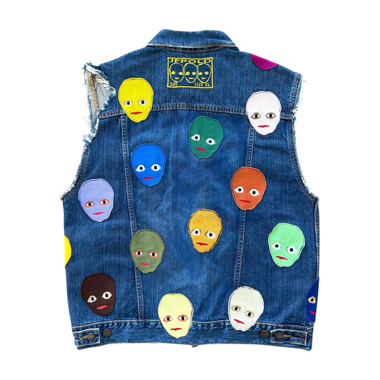 Plastered Faces Jean Vest Blue 1/1- Size XL