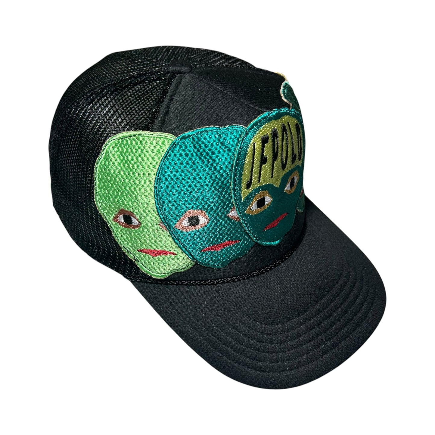 Plastered Faces Black/ Green Trucker Hat 1/1