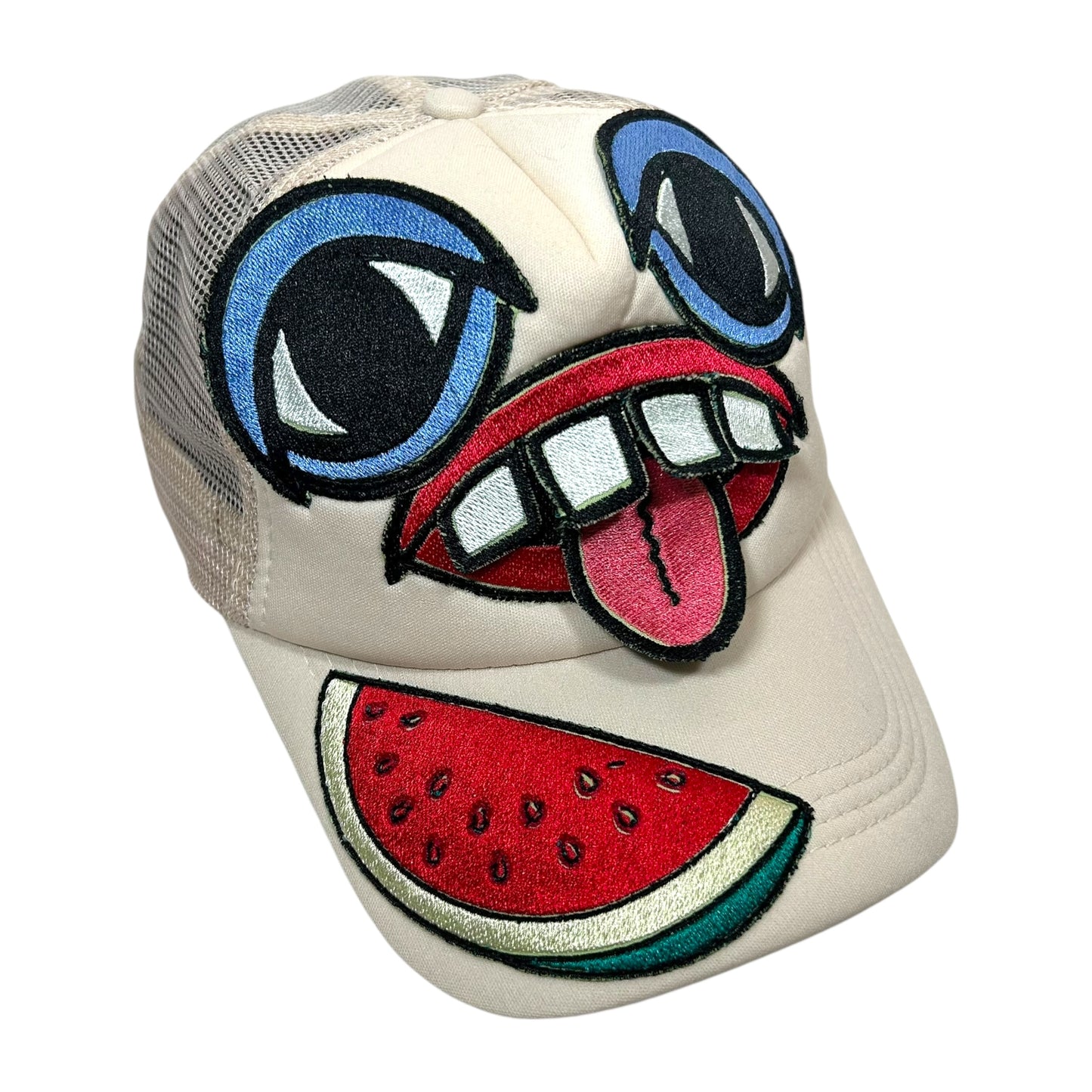 Beige Fruit Monster Face Trucker Hat