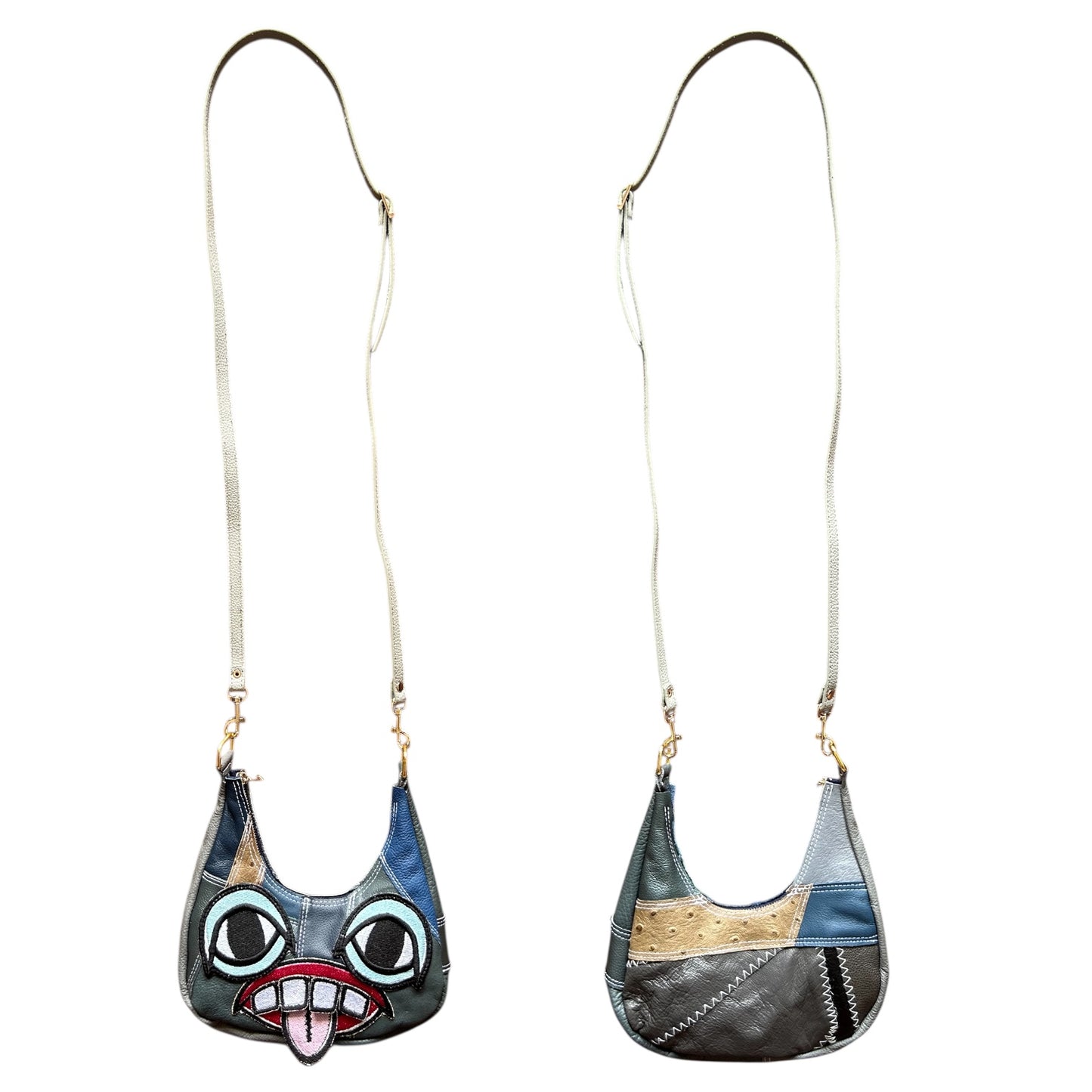 Navy Ostrich Crossbody Monster Purse 1/1