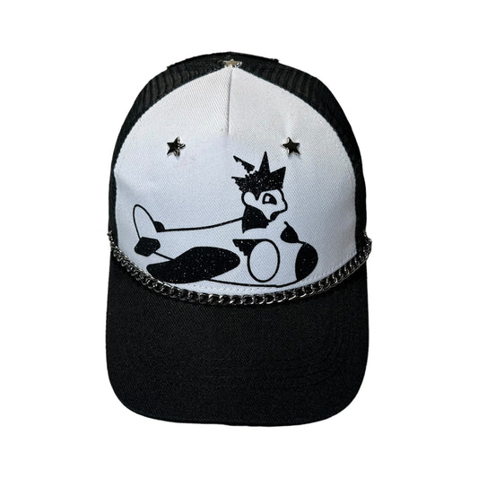1/1 Cartoon Plane Chained Star Black Trucker Hat
