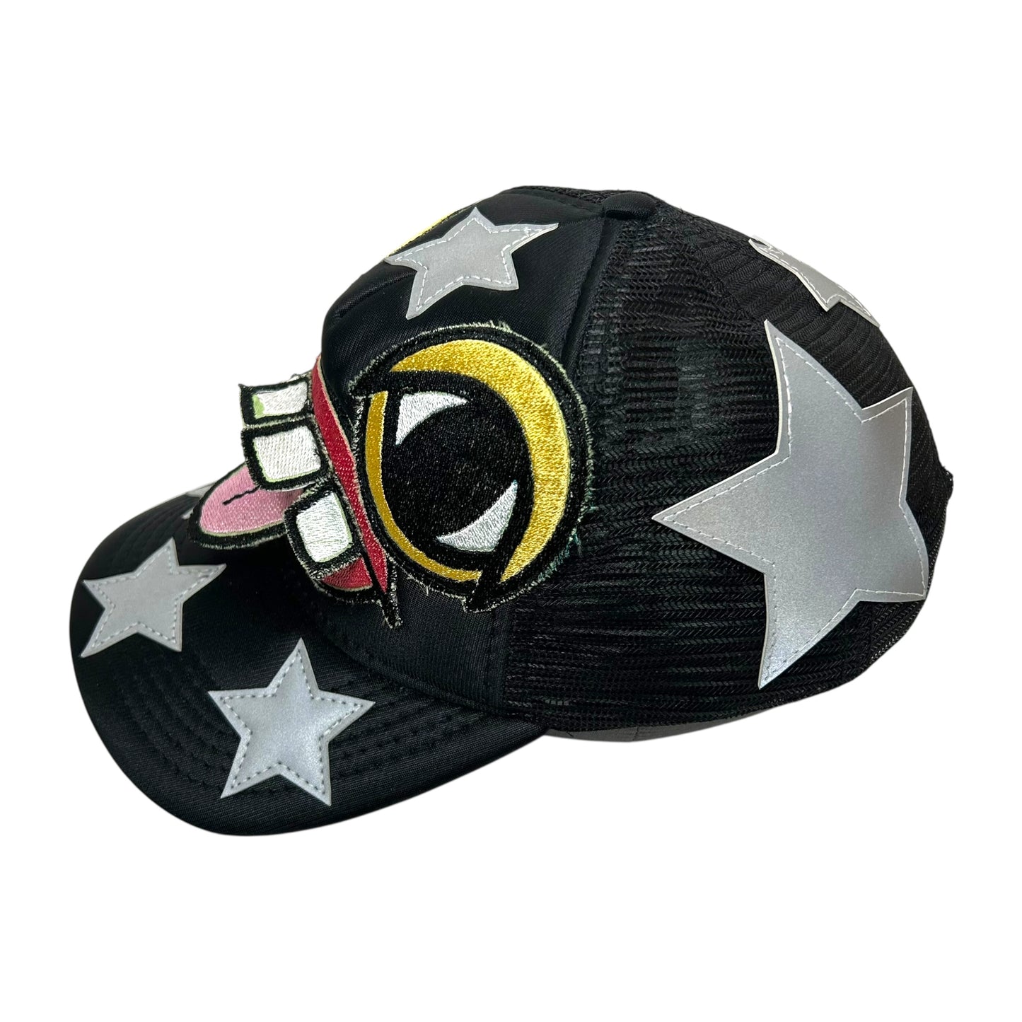 Monster Face Rockstar Trucker Hat Black