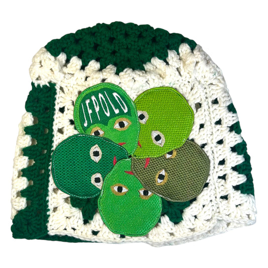Plastered Faces Handmade Knitted Beanie (Green Faces) 1/1