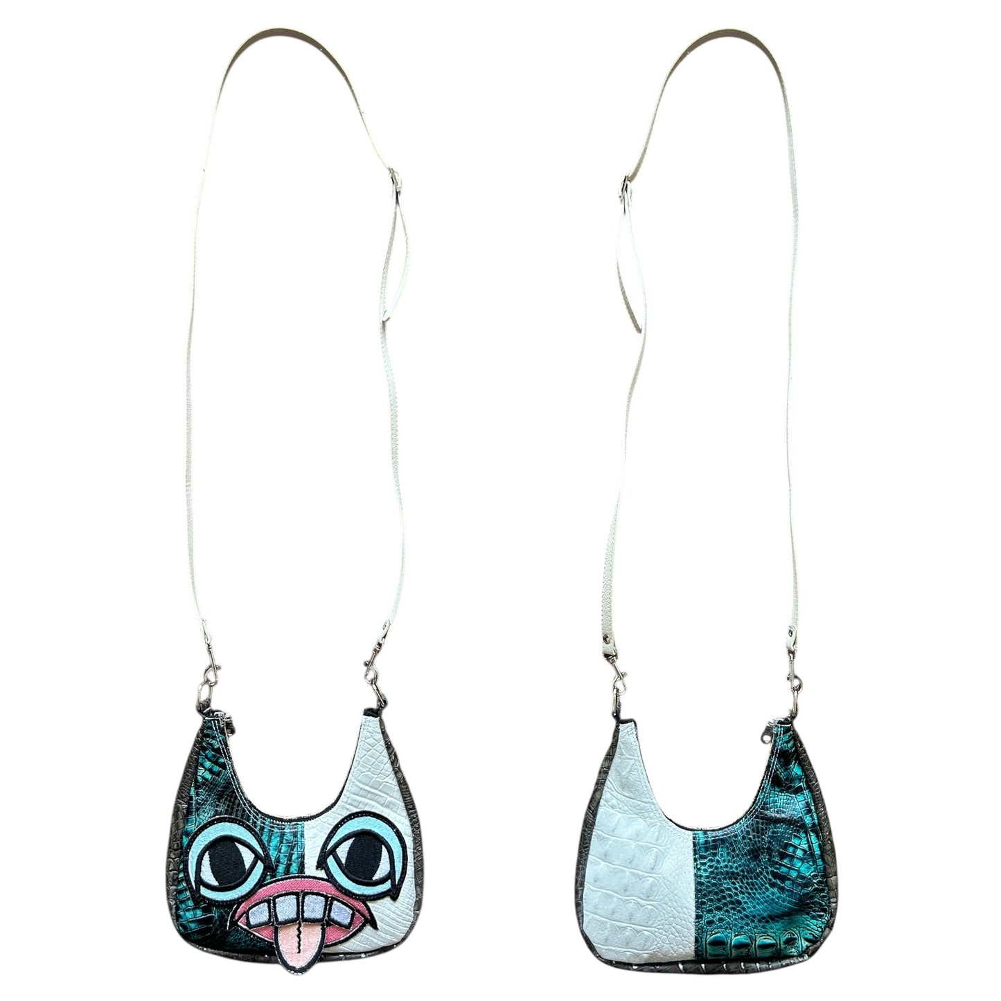 Turquoise/ White Crocodile Crossbody Monster Purse 1/1