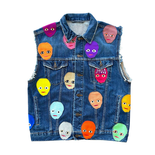 Plastered Faces Jean Vest Blue 1/1- Size XL