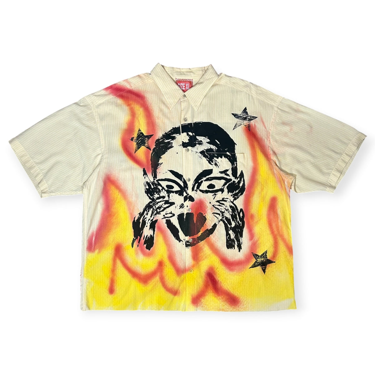 Skin Shedder 1/1 Button Down Beige Flames (Size XL)