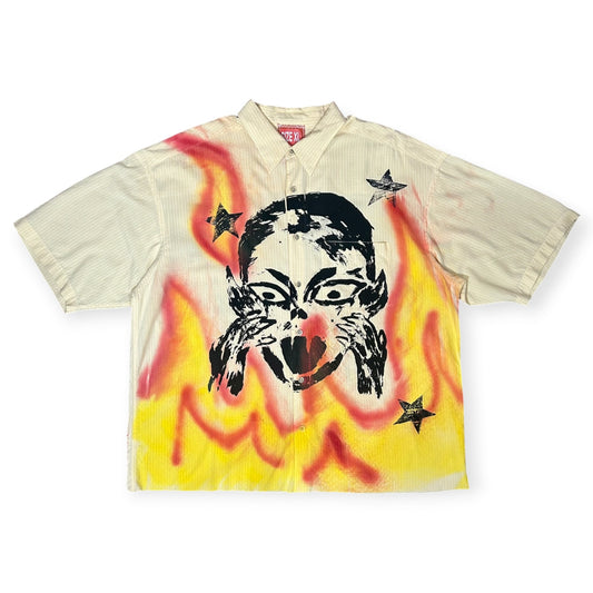 Skin Shedder 1/1 Button Down Beige Flames (Size XL)