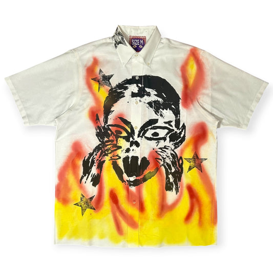 Skin Shedder 1/1 Button Down White Flames (Size M)