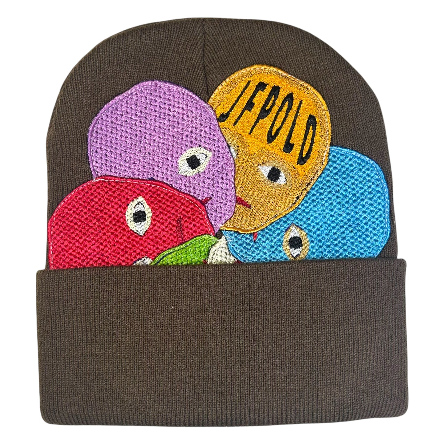 Plastered Faces Brown Beanie (Yellow Face) 1/1