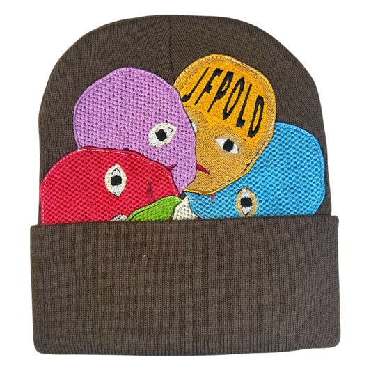 Plastered Faces Brown Beanie (Yellow Face) 1/1