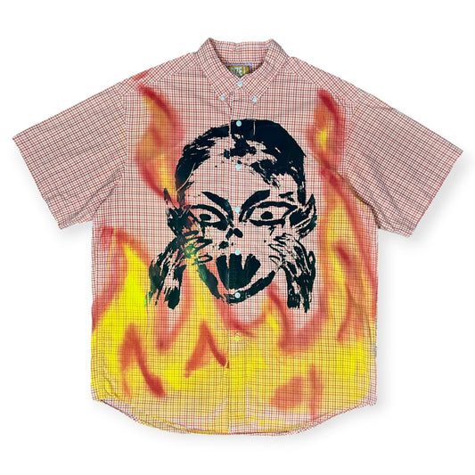 Skin Shedder 1/1 Button Down Red Checkered Flames (Size L)