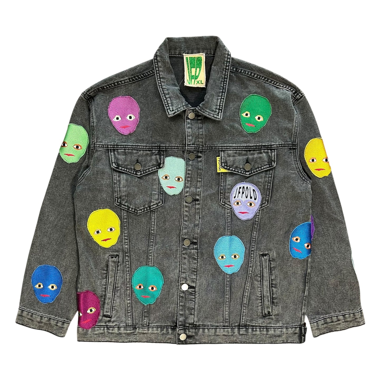 Plastered Faces Black Denim Jacket 1/1 - Size XL