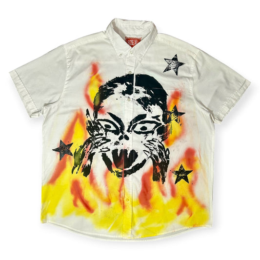 Skin Shedder 1/1 Button Down White Flames (Size XL)